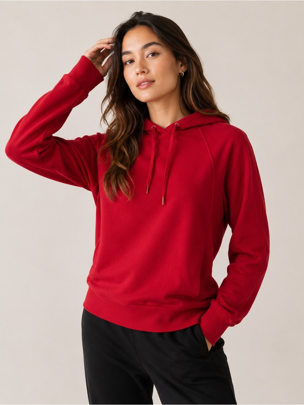 Athleta Retroplush Revive Hoodie Sweatshirt Red Size Medium Relaxed Fleece